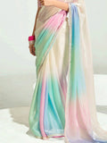 Lovable Multi-Color Embroidery Border Work Organza Engagement Wear Saree - Zeel Clothing