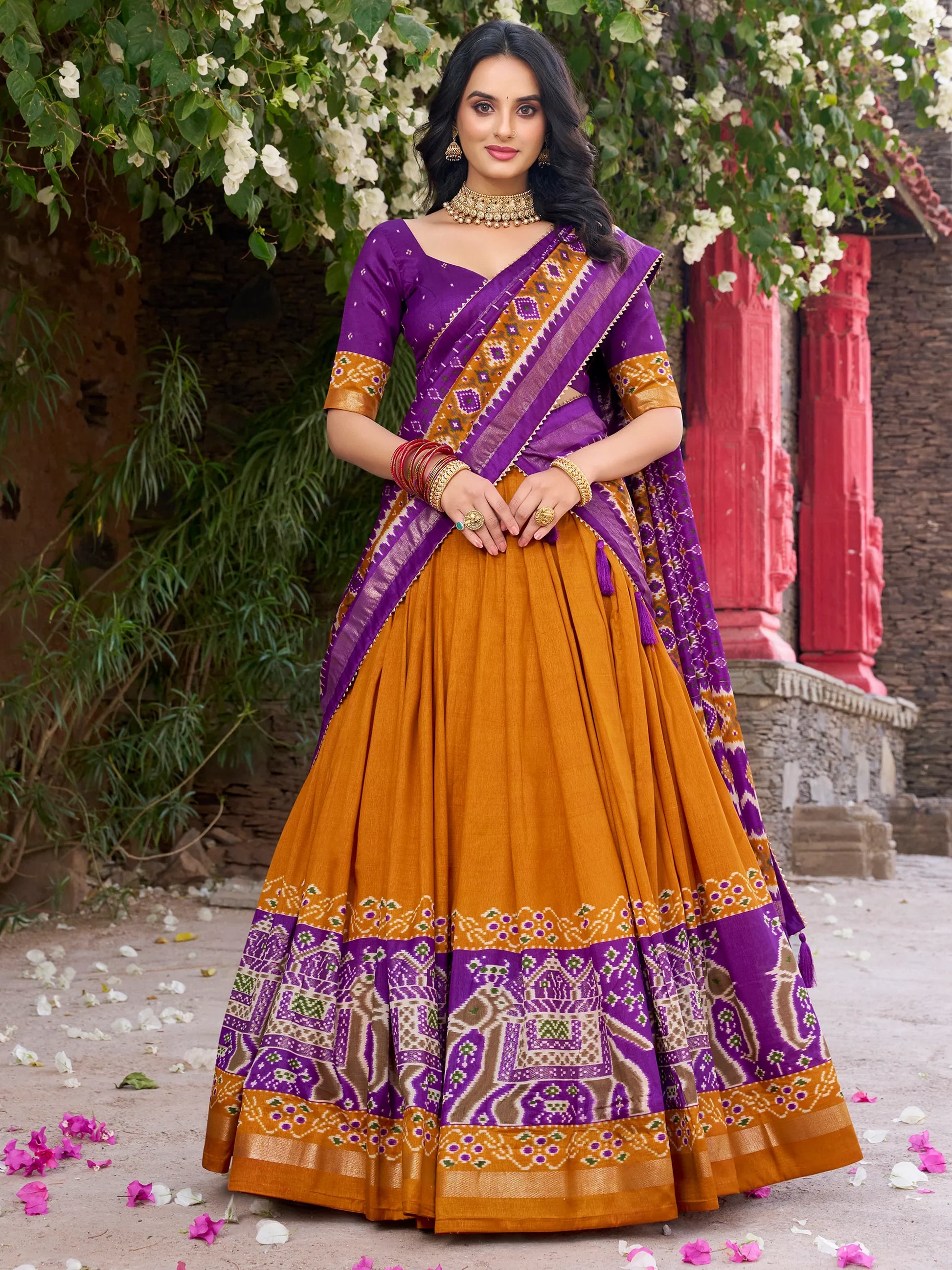Lovable Mustard Yellow Patola Printed Silk Navratri Wear Lehenga Choli - Zeel Clothing