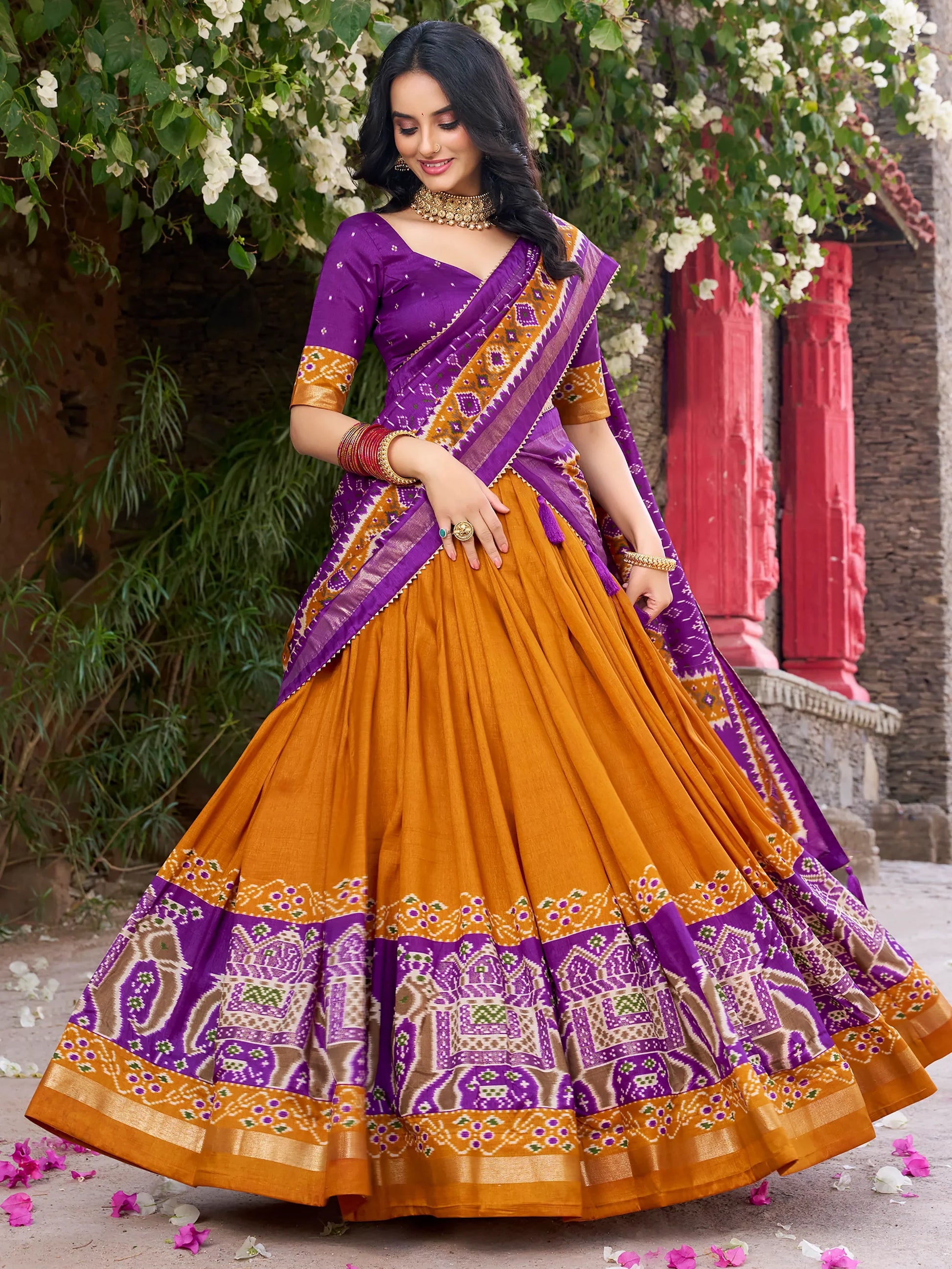 Lovable Mustard Yellow Patola Printed Silk Navratri Wear Lehenga Choli - Zeel Clothing