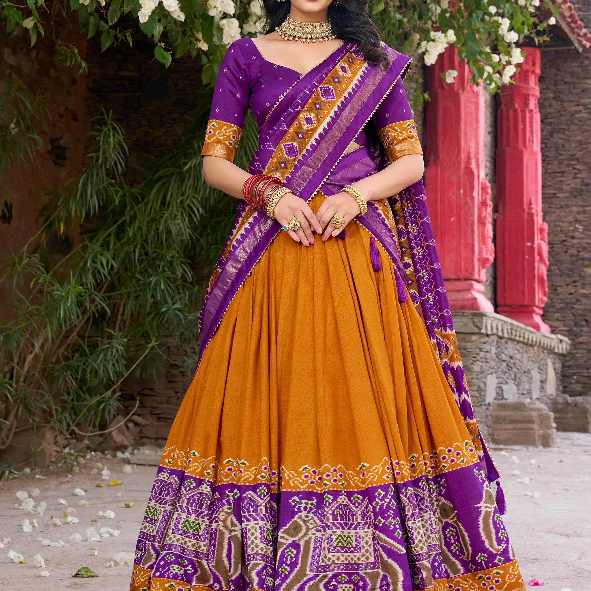 Lovable Mustard Yellow Patola Printed Silk Navratri Wear Lehenga Choli - Zeel Clothing