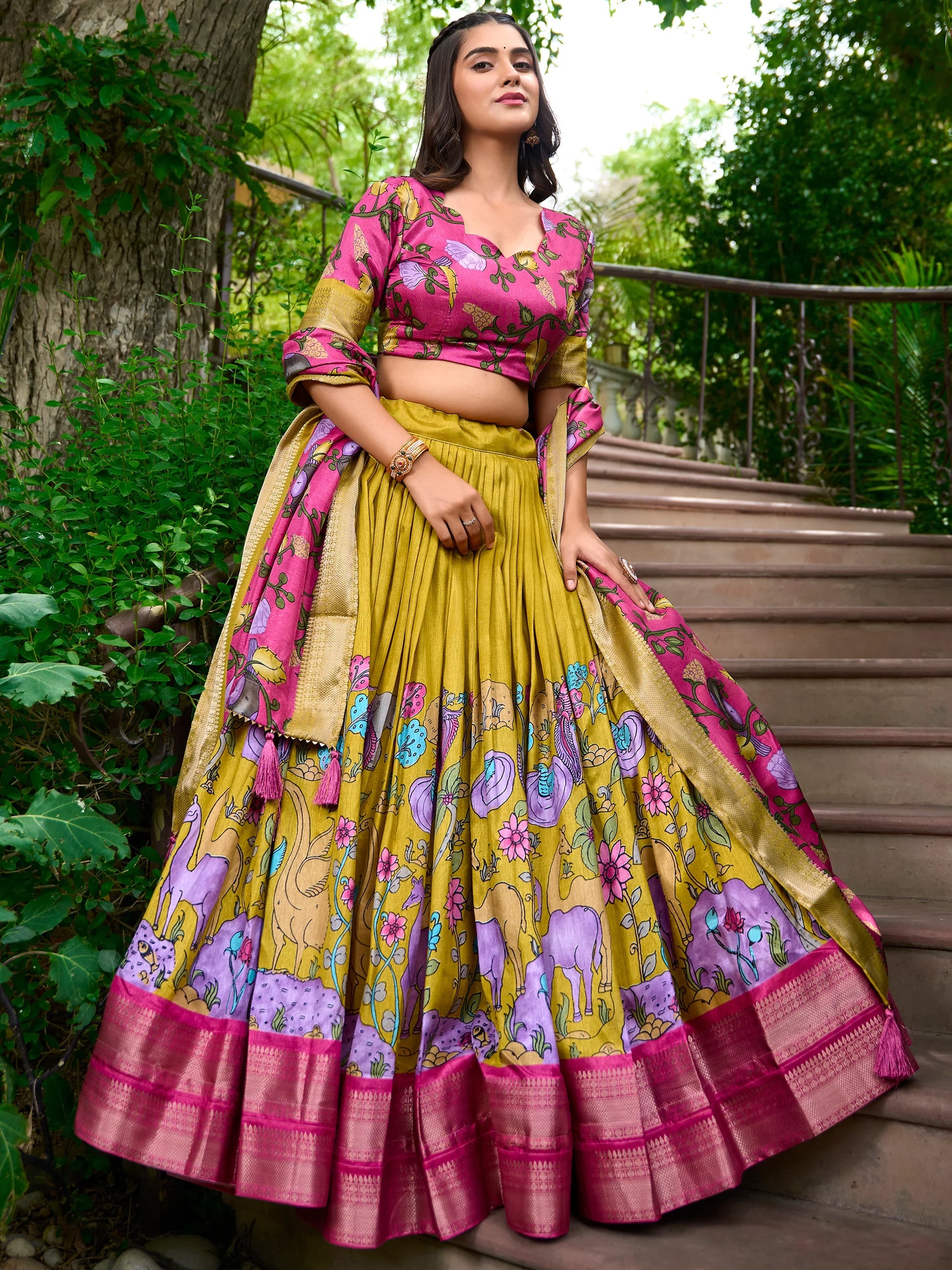 Lovable Mustard Yellow Printed Dola Silk Event Wear Lehenga Choli - Zeel Clothing