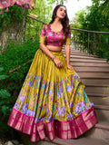 Lovable Mustard Yellow Printed Dola Silk Event Wear Lehenga Choli - Zeel Clothing