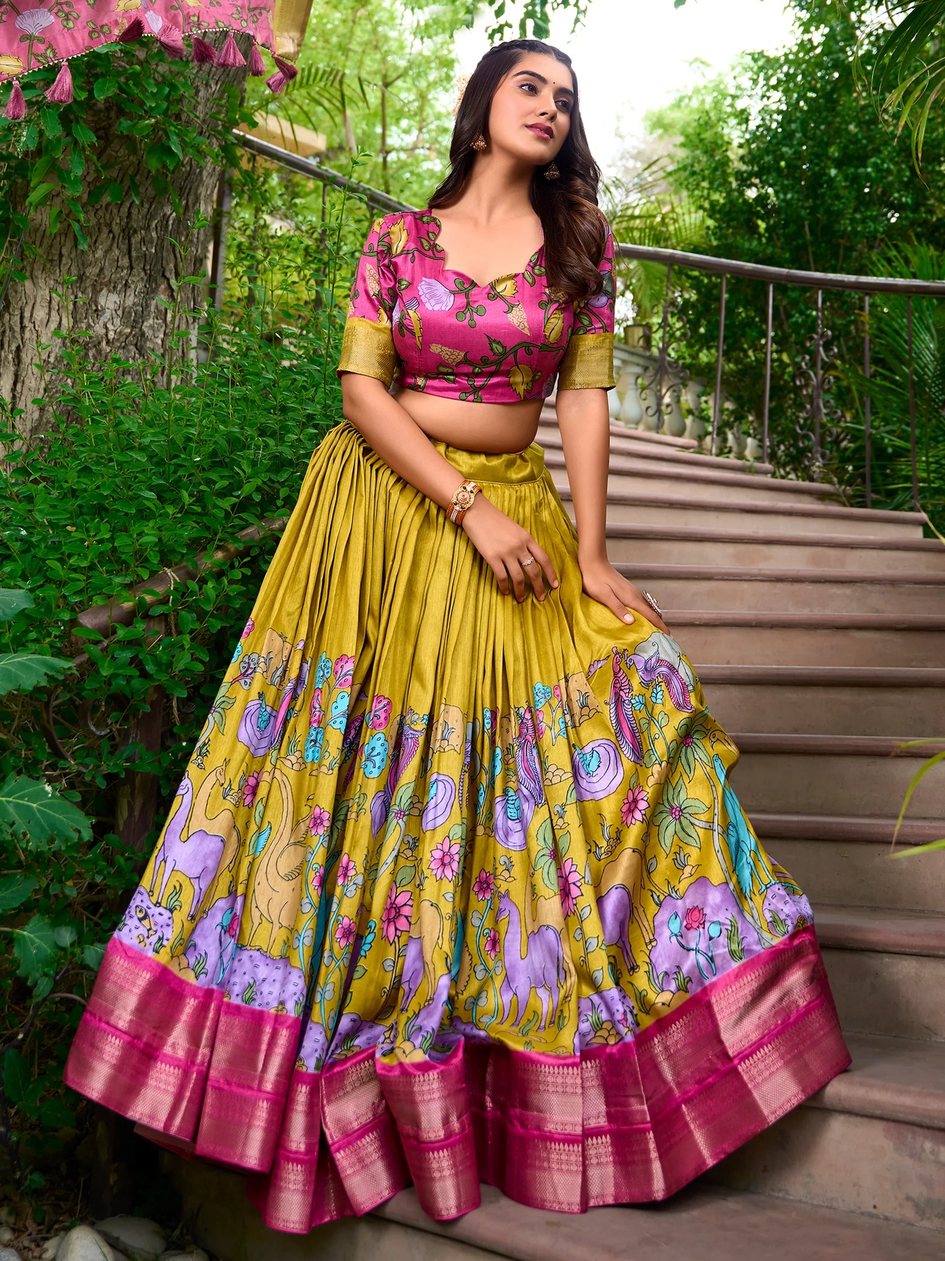 Lovable Mustard Yellow Printed Dola Silk Event Wear Lehenga Choli - Zeel Clothing