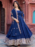Lovable Navy Blue Sequins Georgette Festive Wear Gown With Dupatta - Zeel Clothing