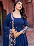 Lovable Navy Blue Sequins Georgette Festive Wear Gown With Dupatta - Zeel Clothing