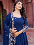 Lovable Navy Blue Sequins Georgette Festive Wear Gown With Dupatta - Zeel Clothing