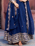 Lovable Navy Blue Sequins Georgette Festive Wear Gown With Dupatta - Zeel Clothing
