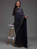 Lovable Navy Blue Sequins Georgette Party Wear Saree With Blouse - Zeel Clothing