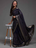 Lovable Navy Blue Sequins Georgette Party Wear Saree With Blouse - Zeel Clothing