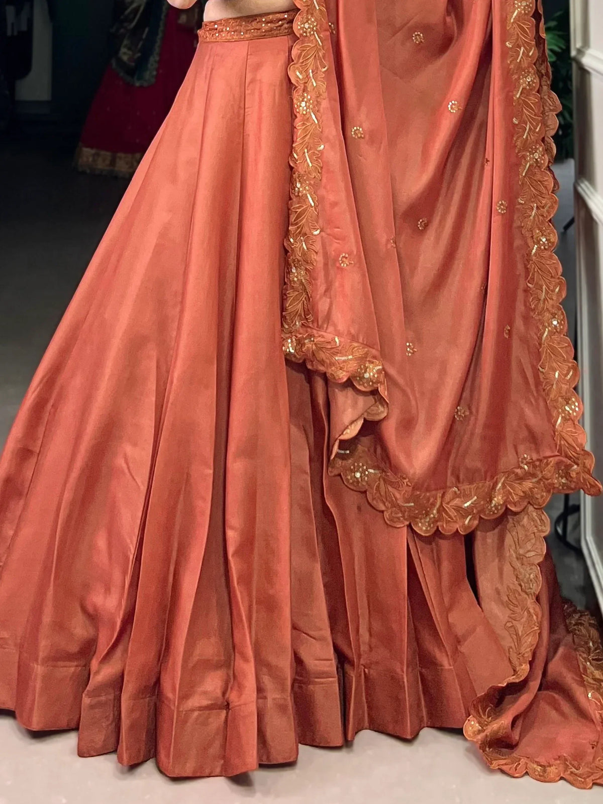 Lovable Orange Thread Embroidered Tussar Silk Lehenga With Blouse - Zeel Clothing