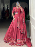 Lovable Pink Gamthi Work Rayon Navratri Special Lehenga Choli With Dupatta - Zeel Clothing