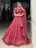 Lovable Pink Gamthi Work Rayon Navratri Special Lehenga Choli With Dupatta - Zeel Clothing