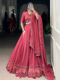 Lovable Pink Gamthi Work Rayon Navratri Special Lehenga Choli With Dupatta - Zeel Clothing