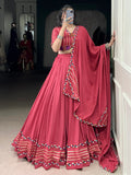 Lovable Pink Gamthi Work Rayon Navratri Special Lehenga Choli With Dupatta - Zeel Clothing