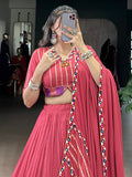 Lovable Pink Gamthi Work Rayon Navratri Special Lehenga Choli With Dupatta - Zeel Clothing