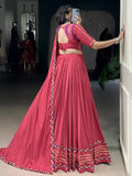 Lovable Pink Gamthi Work Rayon Navratri Special Lehenga Choli With Dupatta - Zeel Clothing