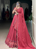 Lovable Pink Gamthi Work Rayon Navratri Special Lehenga Choli With Dupatta - Zeel Clothing
