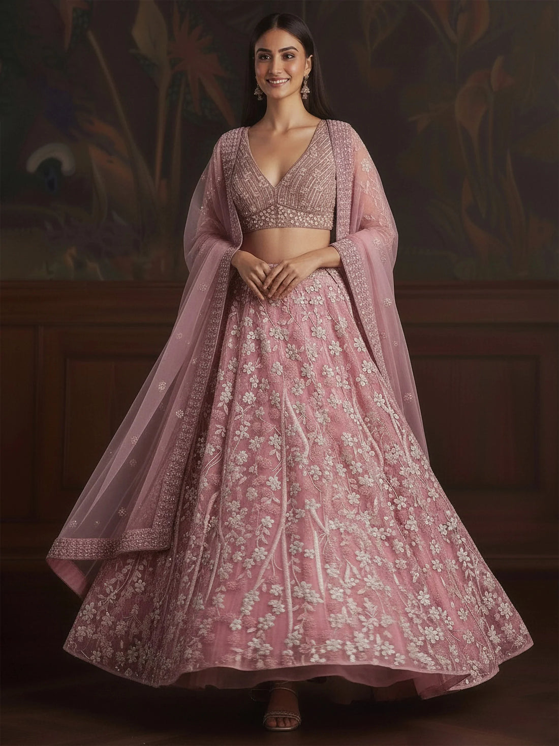Lovable Pink Heavy Embroidered Net Engagement Wear Lehenga With Blouse