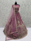 Lovable Pink Multi Thread Work Net Reception Wear Lehenga Choli With Dupatta