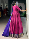 Lovable Pink Zari Weaving Border Silk Traditional Gown With Dupatta