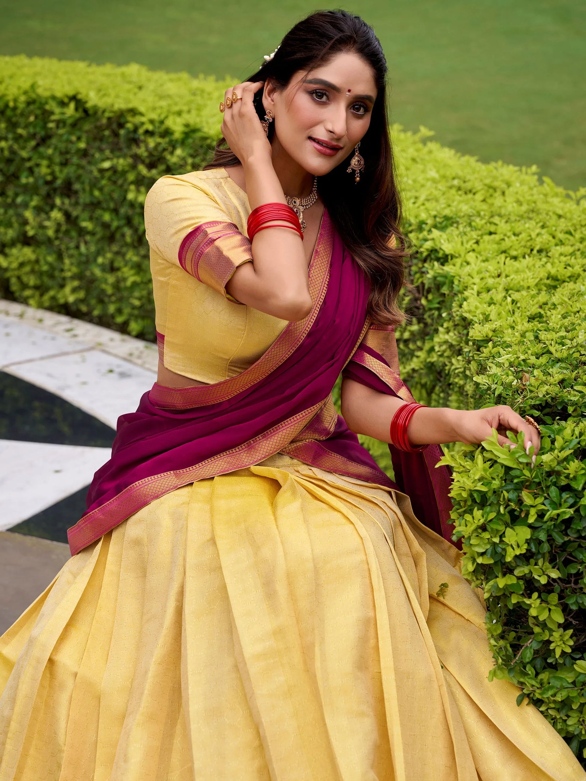 Lovable Pink Zari Weaving Kanjivaram Wedding Wear Half Saree Lehenga