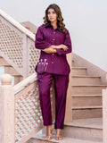Lovable Purple Hand Work Silk Event Wear Top Pant Co-Ord Set - Zeel Clothing