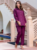 Lovable Purple Hand Work Silk Event Wear Top Pant Co-Ord Set - Zeel Clothing