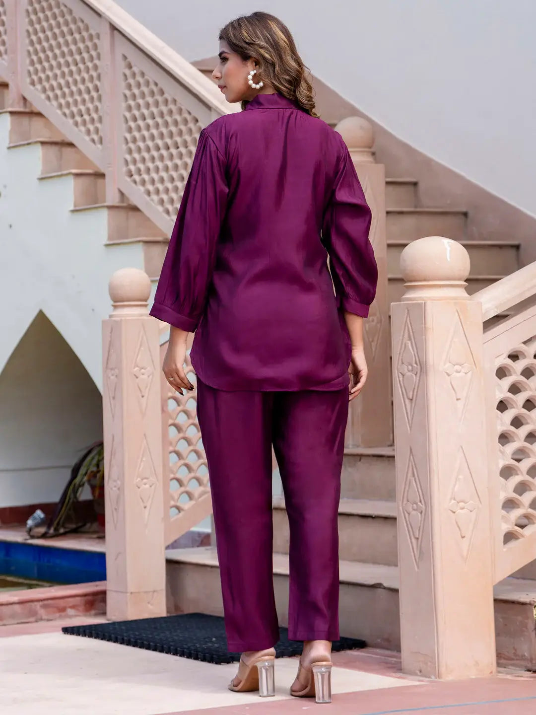 Lovable Purple Hand Work Silk Event Wear Top Pant Co-Ord Set - Zeel Clothing