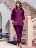 Lovable Purple Hand Work Silk Event Wear Top Pant Co-Ord Set - Zeel Clothing