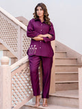 Lovable Purple Hand Work Silk Event Wear Top Pant Co-Ord Set - Zeel Clothing