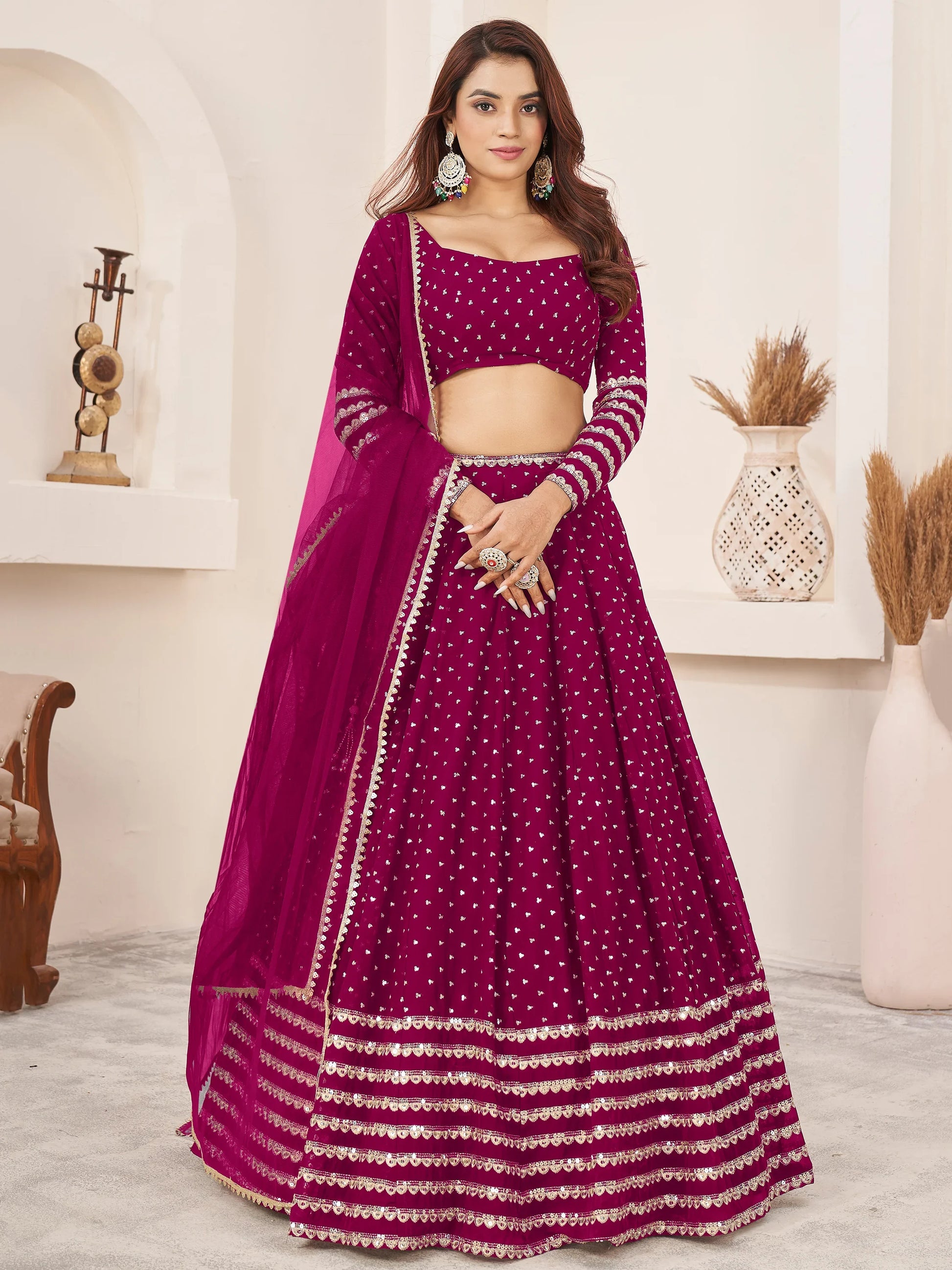 Lovable Rani Pink Sequins Georgette Wedding Wear Lehenga Choli - Zeel Clothing