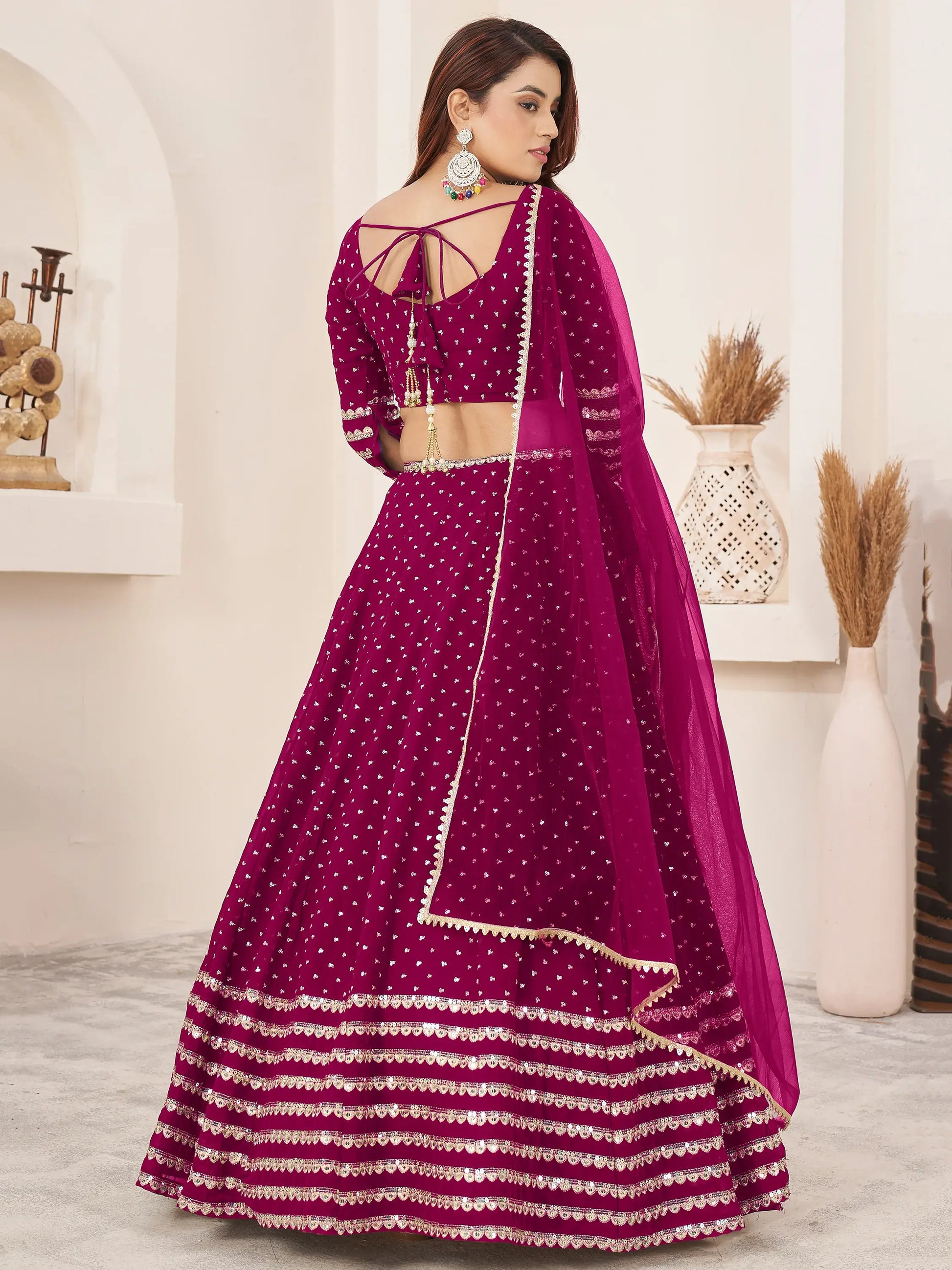 Lovable Rani Pink Sequins Georgette Wedding Wear Lehenga Choli - Zeel Clothing