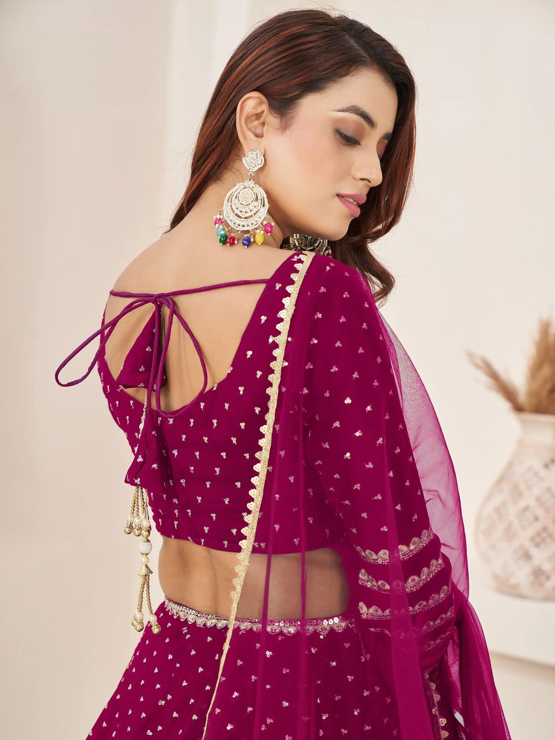 Lovable Rani Pink Sequins Georgette Wedding Wear Lehenga Choli - Zeel Clothing
