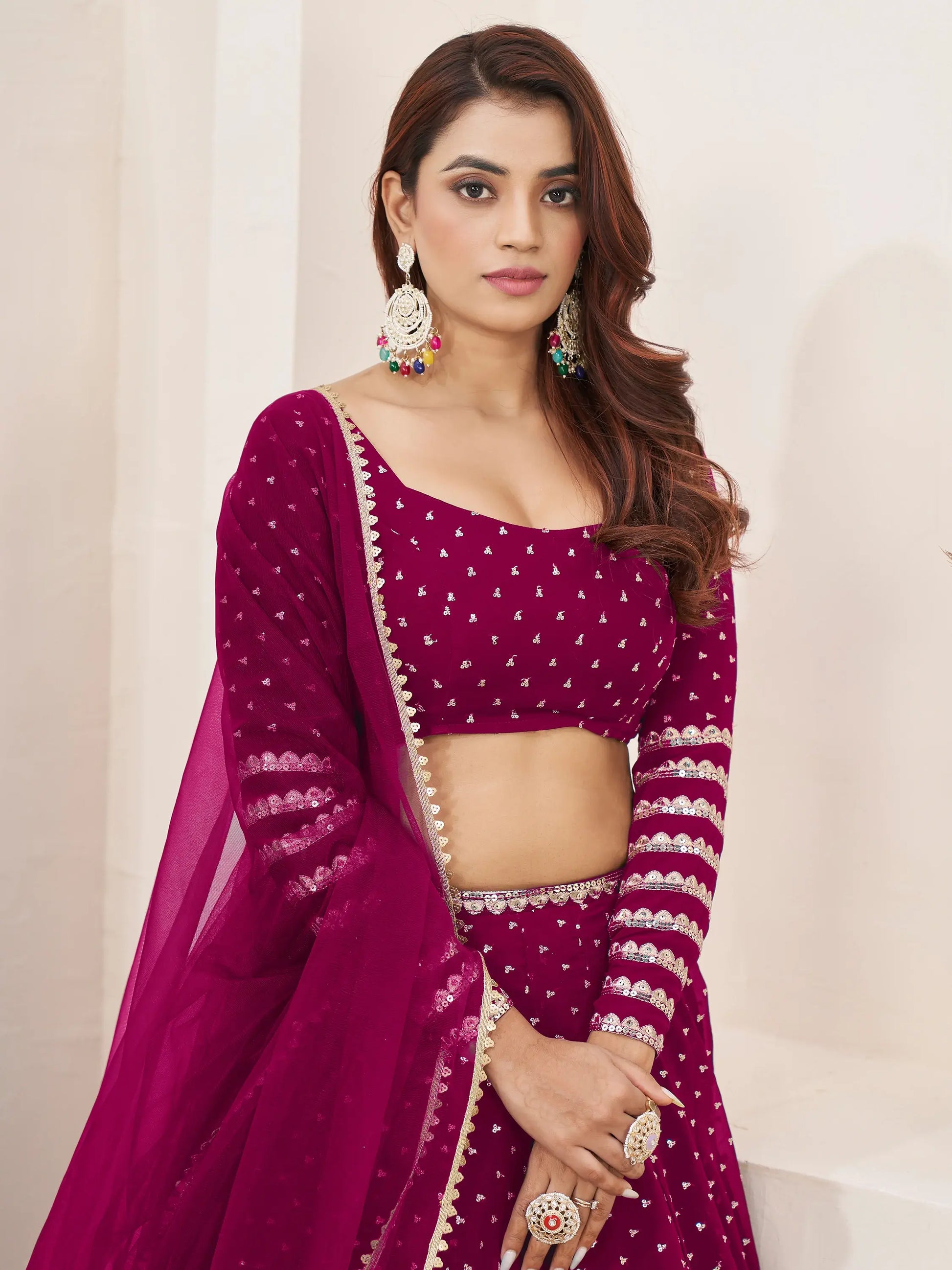 Lovable Rani Pink Sequins Georgette Wedding Wear Lehenga Choli - Zeel Clothing