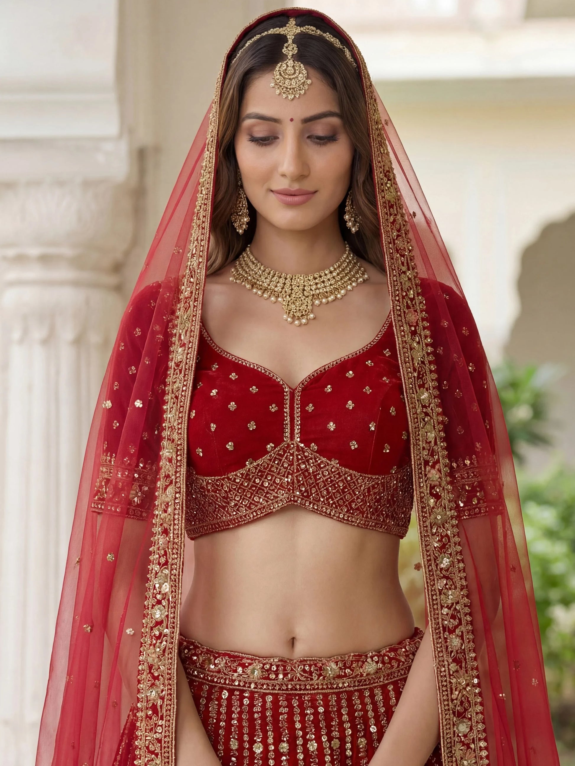 Lovable Red Resham Embroidery Organza Bridal Lehenga Choli With Dupatta