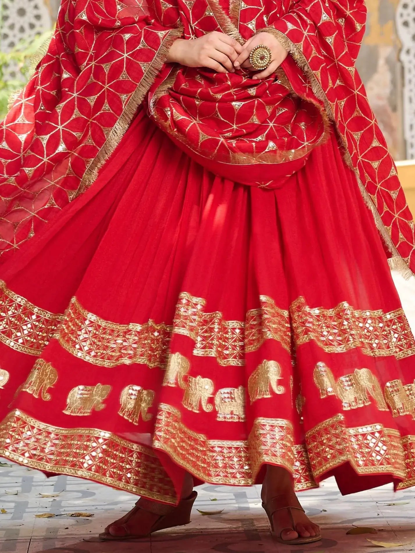 Lovable Red Sequins Vichitra Silk Wedding Wear Gown With Dupatta - Zeel Clothing