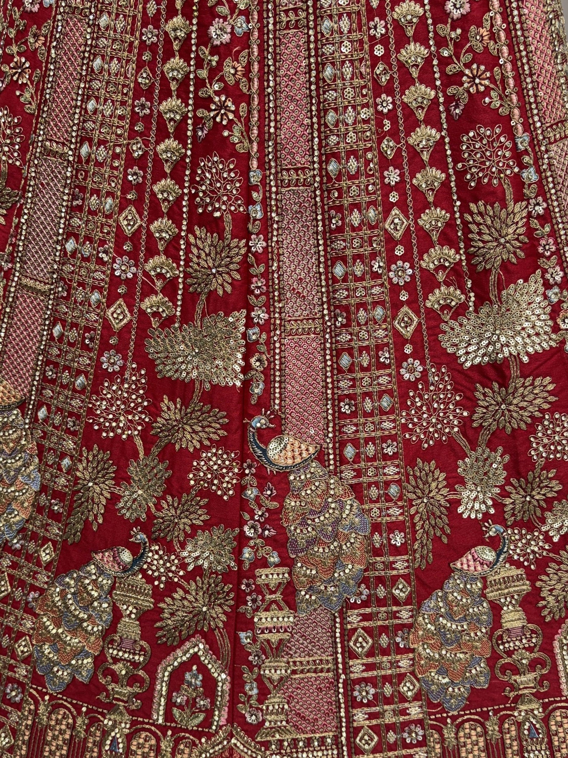 Lovable Red Thread Embroidered Silk Bridal Lehenga Choli With Double Dupatta