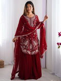 Lovable Red Thread Work Georgette Festival Wear Sharara Suit - Zeel Clothing