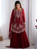 Lovable Red Thread Work Georgette Festival Wear Sharara Suit - Zeel Clothing