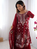Lovable Red Thread Work Georgette Festival Wear Sharara Suit - Zeel Clothing