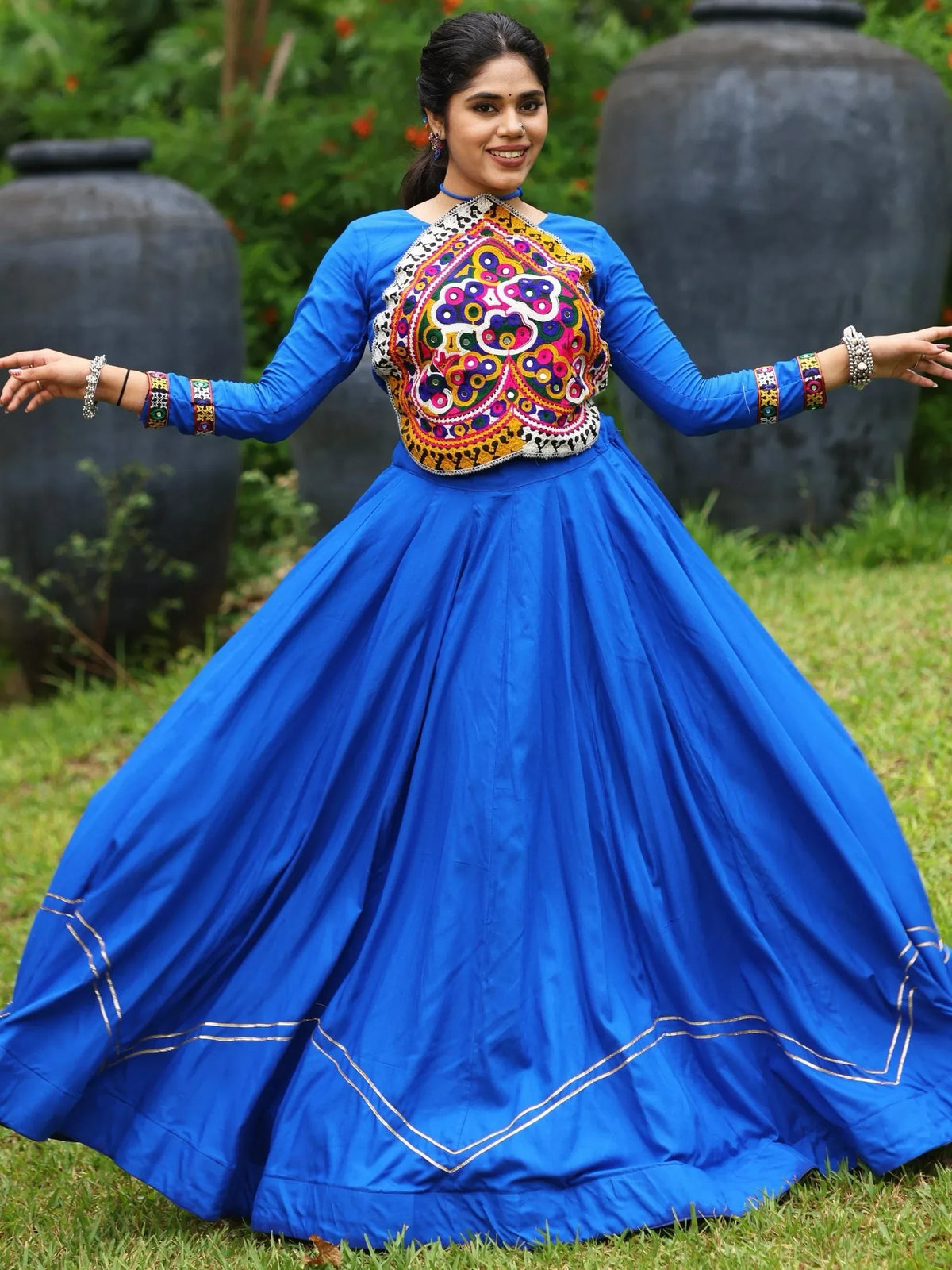 Lovable Royal Blue Rayon Navratri Special Lehenga With Patch Work Blouse - Zeel Clothing