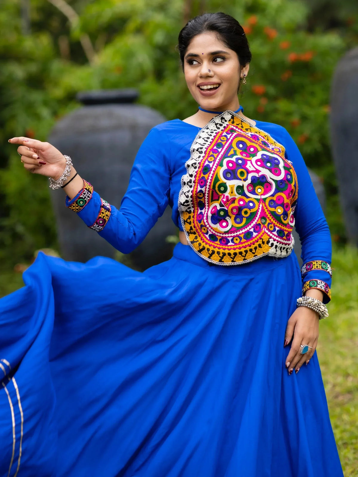 Lovable Royal Blue Rayon Navratri Special Lehenga With Patch Work Blouse - Zeel Clothing