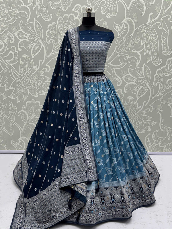 Lovable Sky Blue Zari Weaving Georgette Designer Lehenga Choli With Dupatta