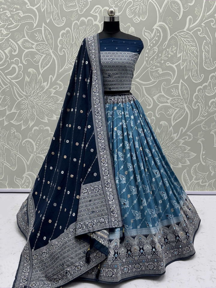 Lovable Sky Blue Zari Weaving Georgette Designer Lehenga Choli With Dupatta