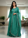 Lovable Teal Green Sequins Work Silk Traditional Gown With Dupatta