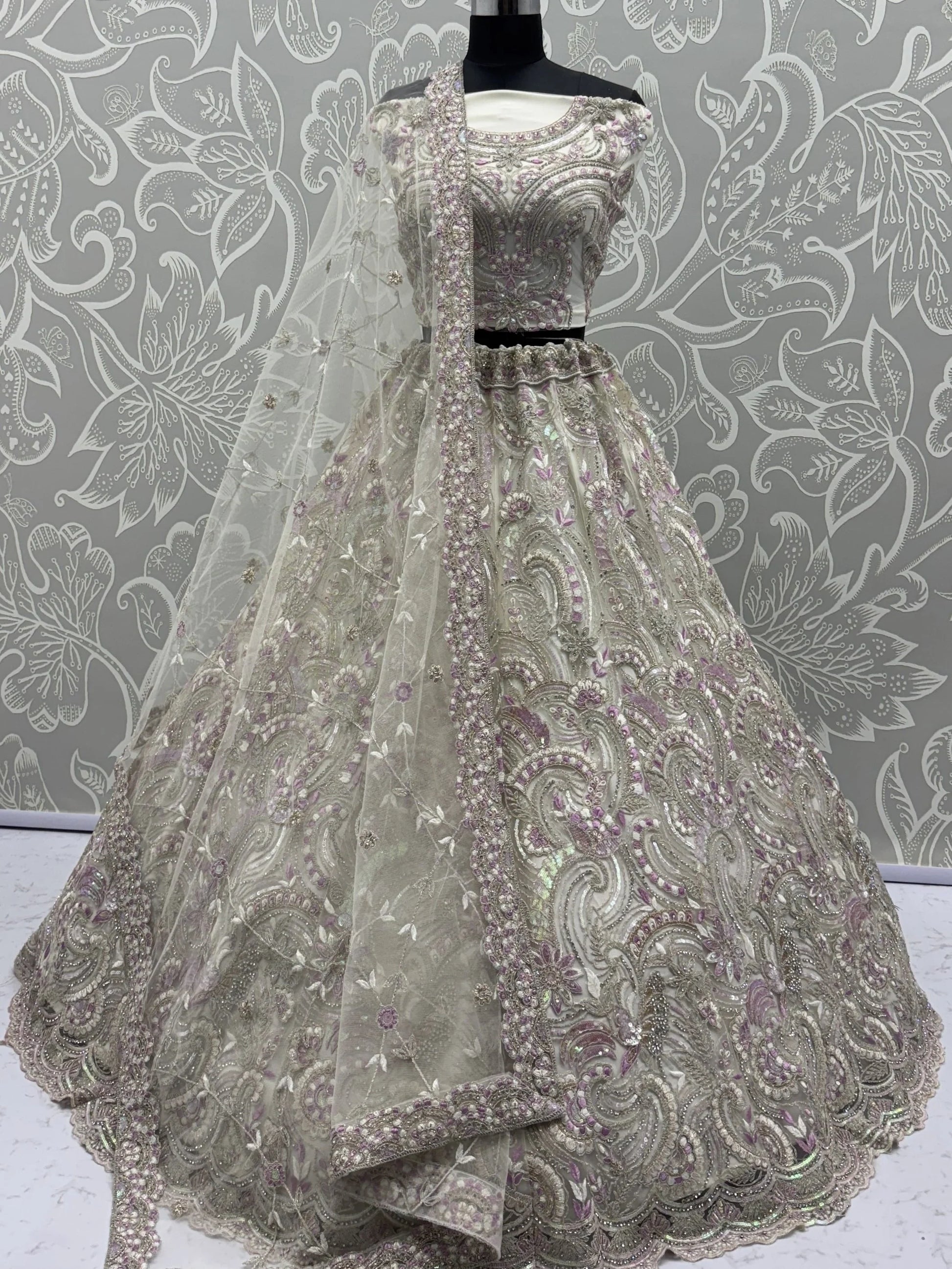 Lovable White Dori Embroidery Net Bridesmaid Lehenga Choli With Dupatta