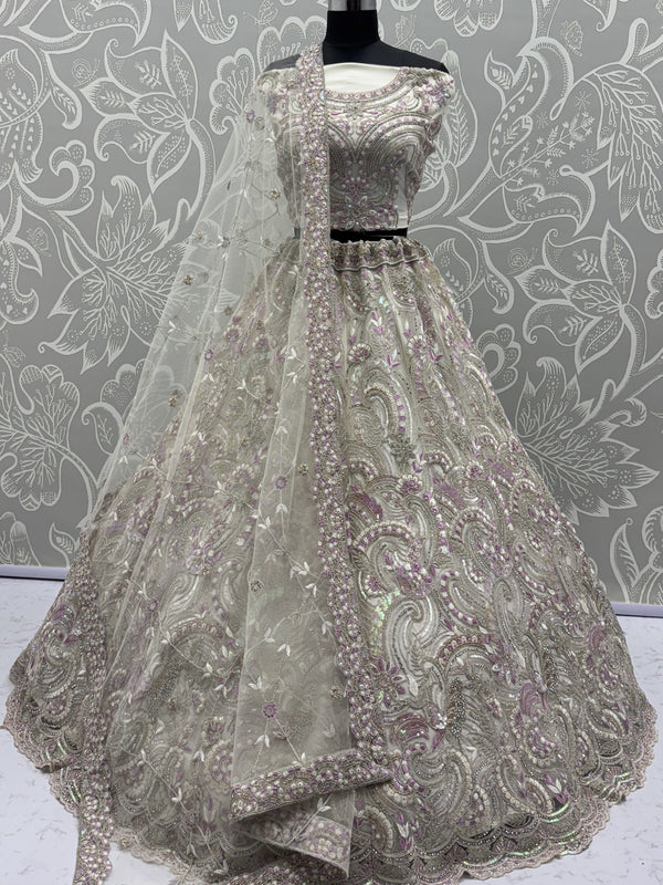 Lovable White Dori Embroidery Net Bridesmaid Lehenga Choli With Dupatta