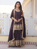 Lovable Wine Sequins Georgette Wedding Wear Sharara Suit - Zeel Clothing