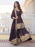 Lovable Wine Sequins Georgette Wedding Wear Sharara Suit - Zeel Clothing