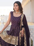 Lovable Wine Sequins Georgette Wedding Wear Sharara Suit - Zeel Clothing